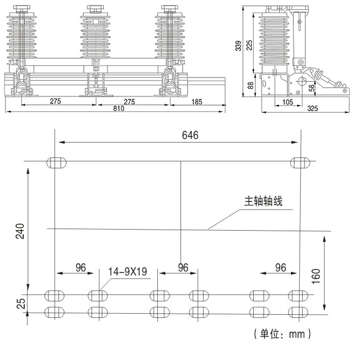 JN15-24KV户内高压接地开关的结构图纸